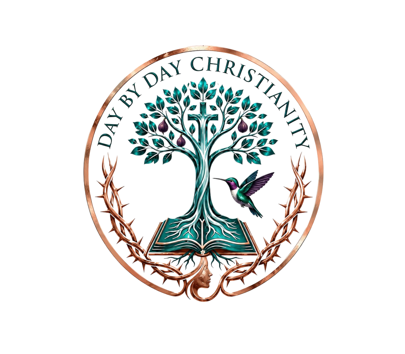 Day by Day Christianity tree and hummingbird logo